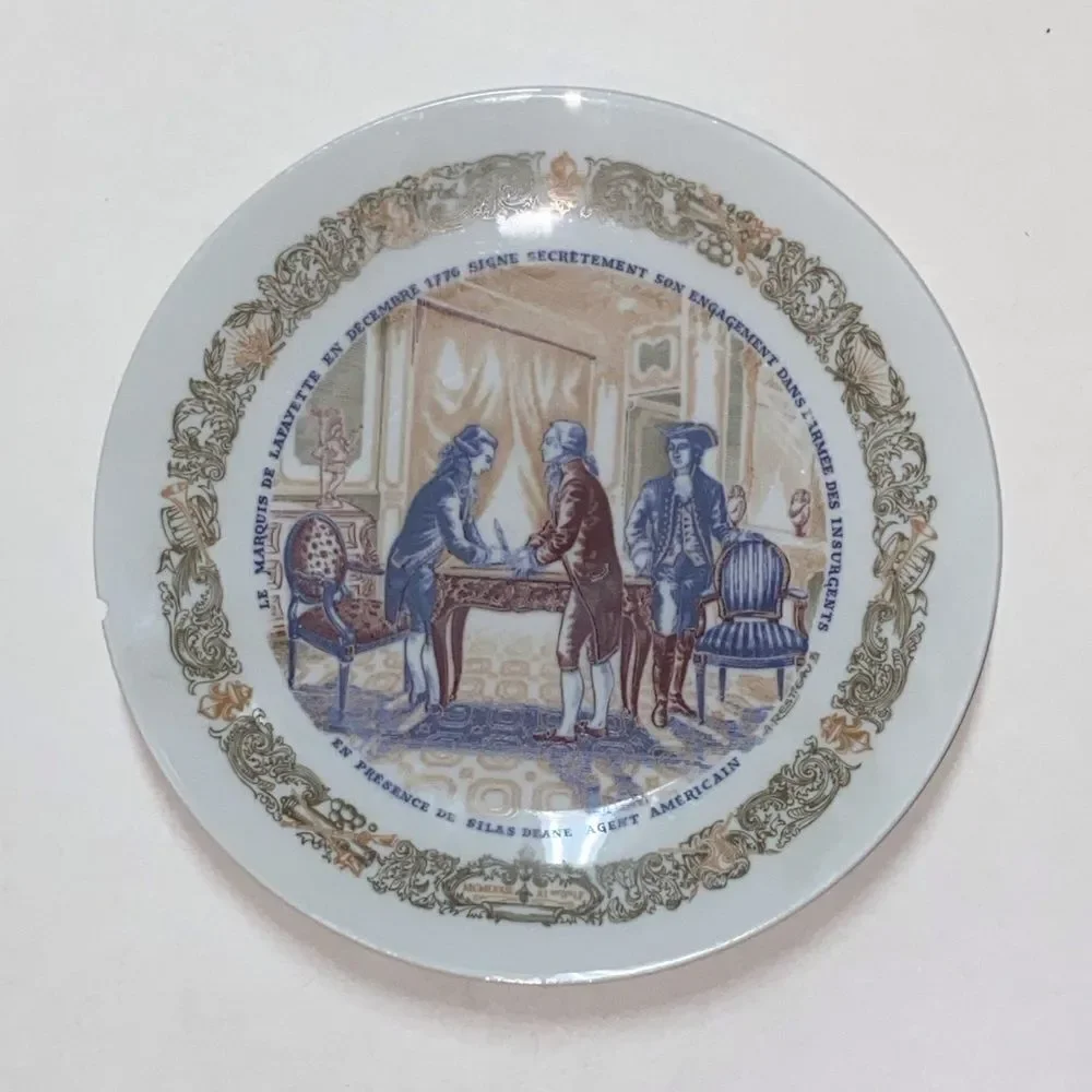 Limoges Porcelain Plate with Blue and White Design